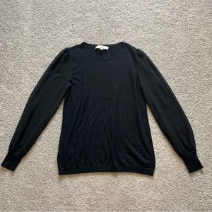 Loft Black Long-Sleeve Light Sweater with Sheer Polka-Dot Sleeves Size S